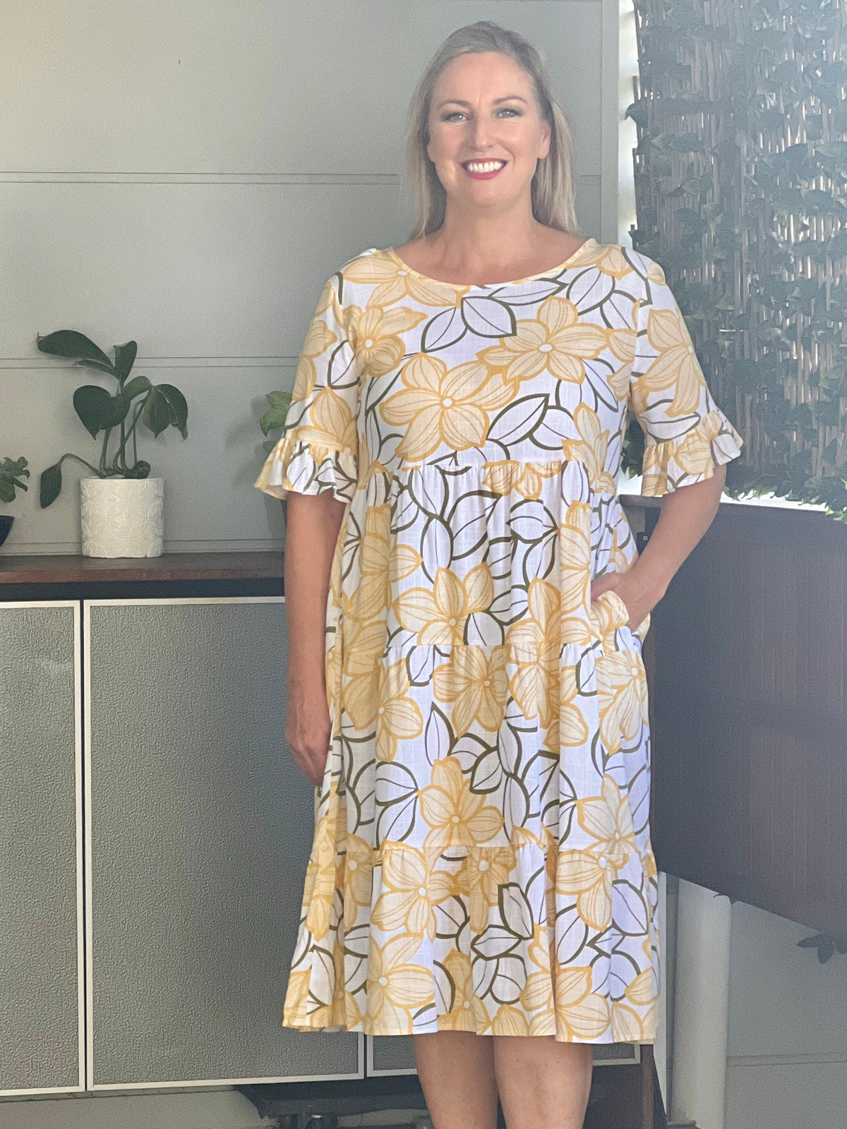 Kane Yellow Floral Linen Dress