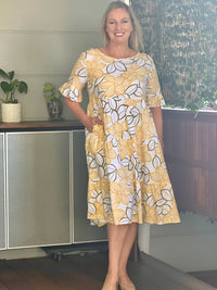 Kane Yellow Floral Linen Dress