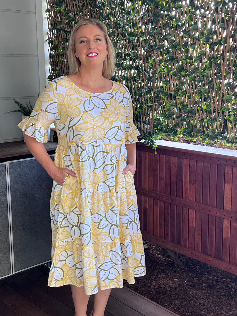 Kane Yellow Floral Linen Dress