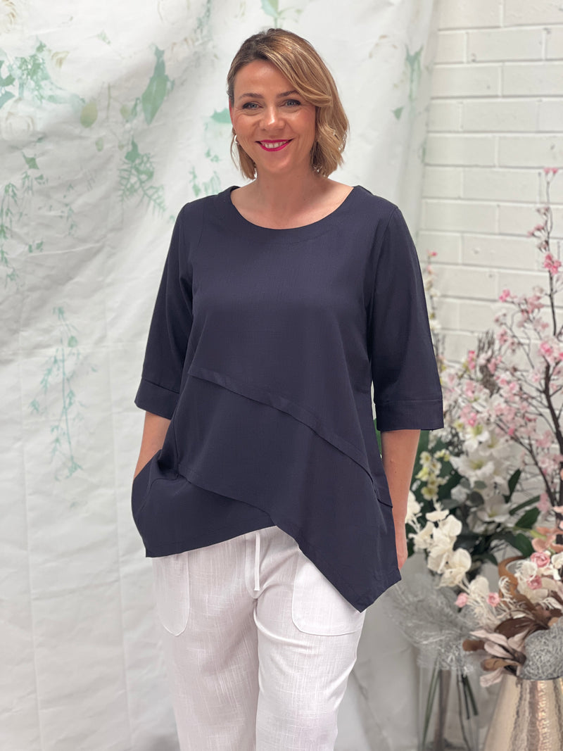 Karla Midnight Linen Top