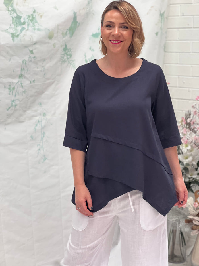 Karla Midnight Linen Top