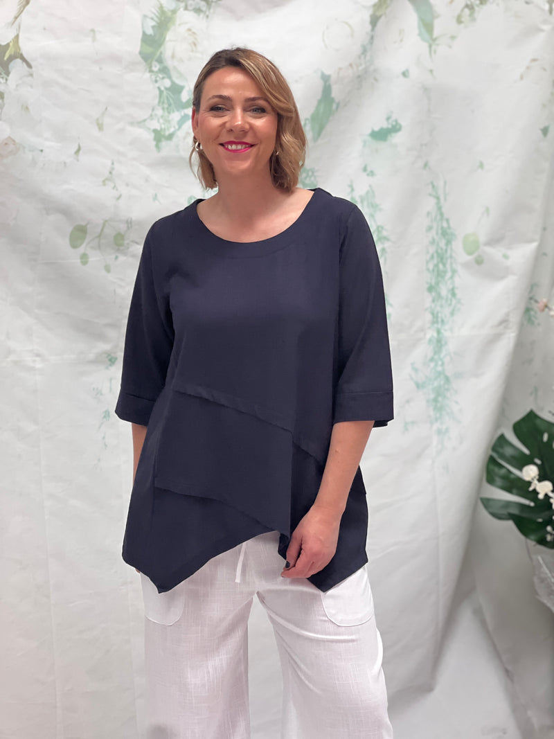 Karla Midnight Linen Top