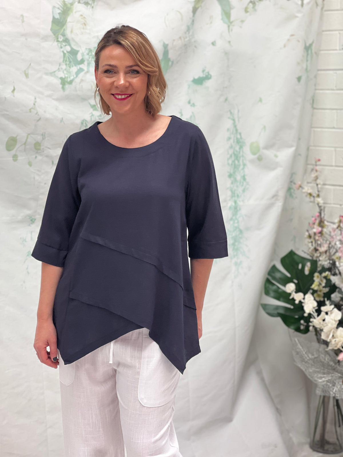 Karla Midnight Linen Top