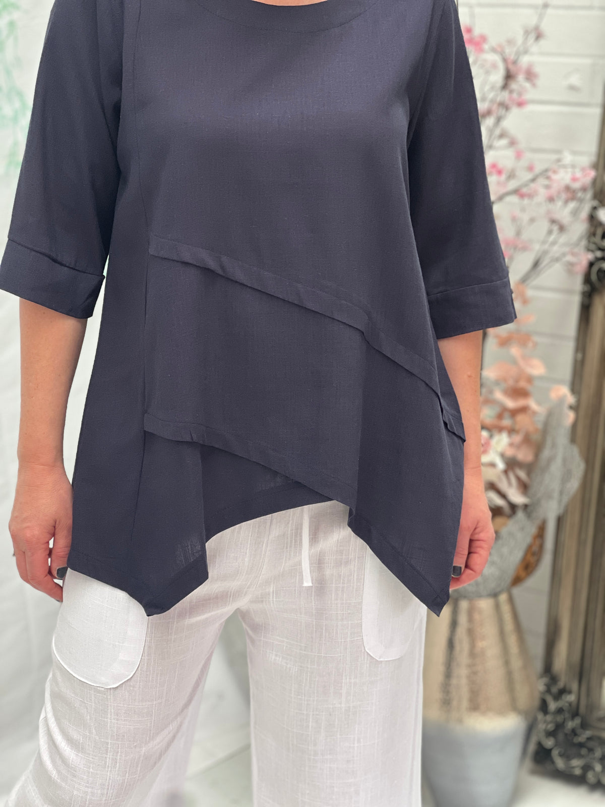 Karla Midnight Linen Top