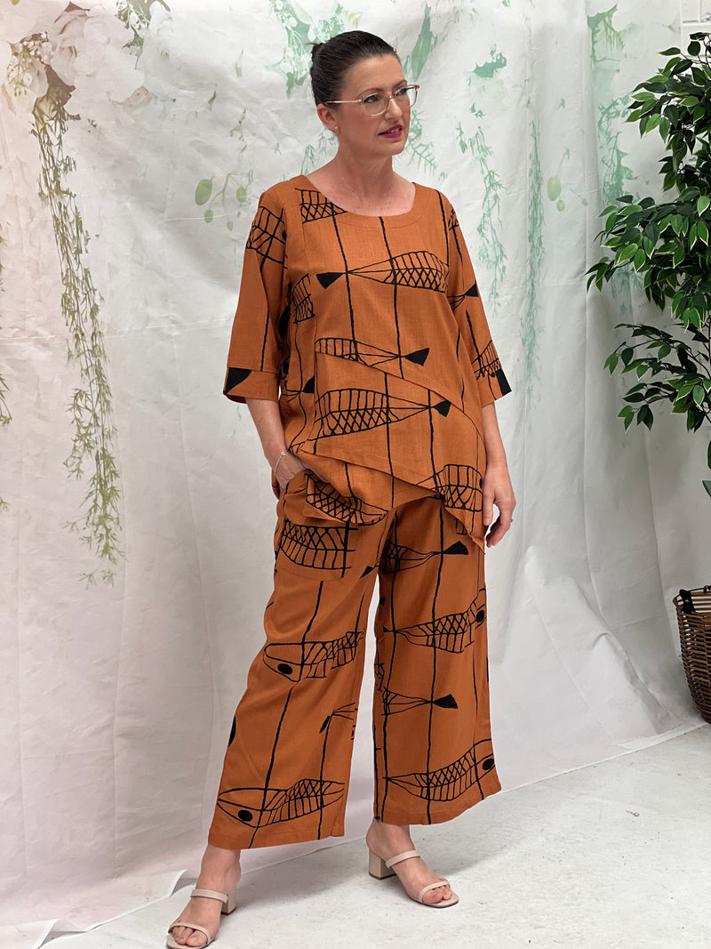 Niylah Fishbone Rust Linen Pants