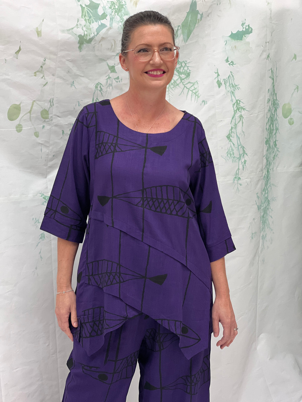 Karla Fishbone Purple Linen Top