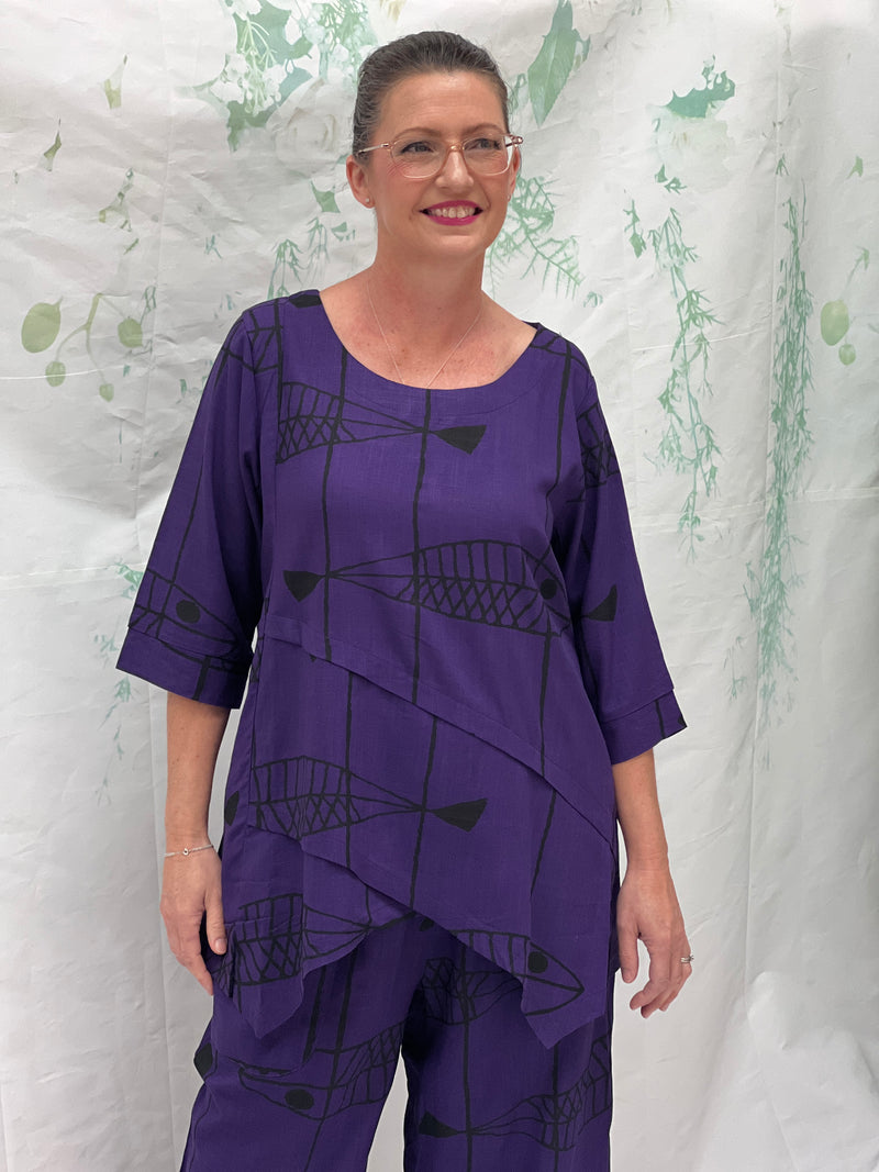 Karla Fishbone Purple Linen Top