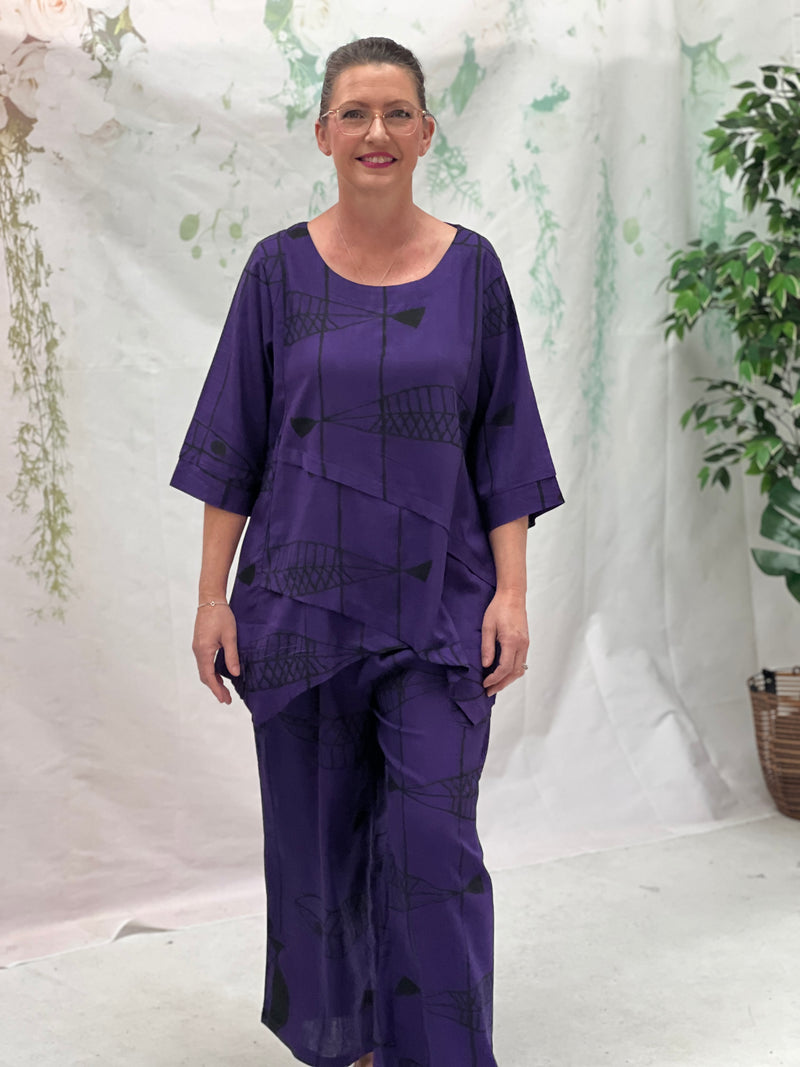 Karla Fishbone Purple Linen Top