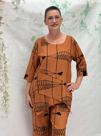 Karla Fishbone Rust Linen Top