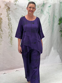 Karla Fishbone Purple Linen Top