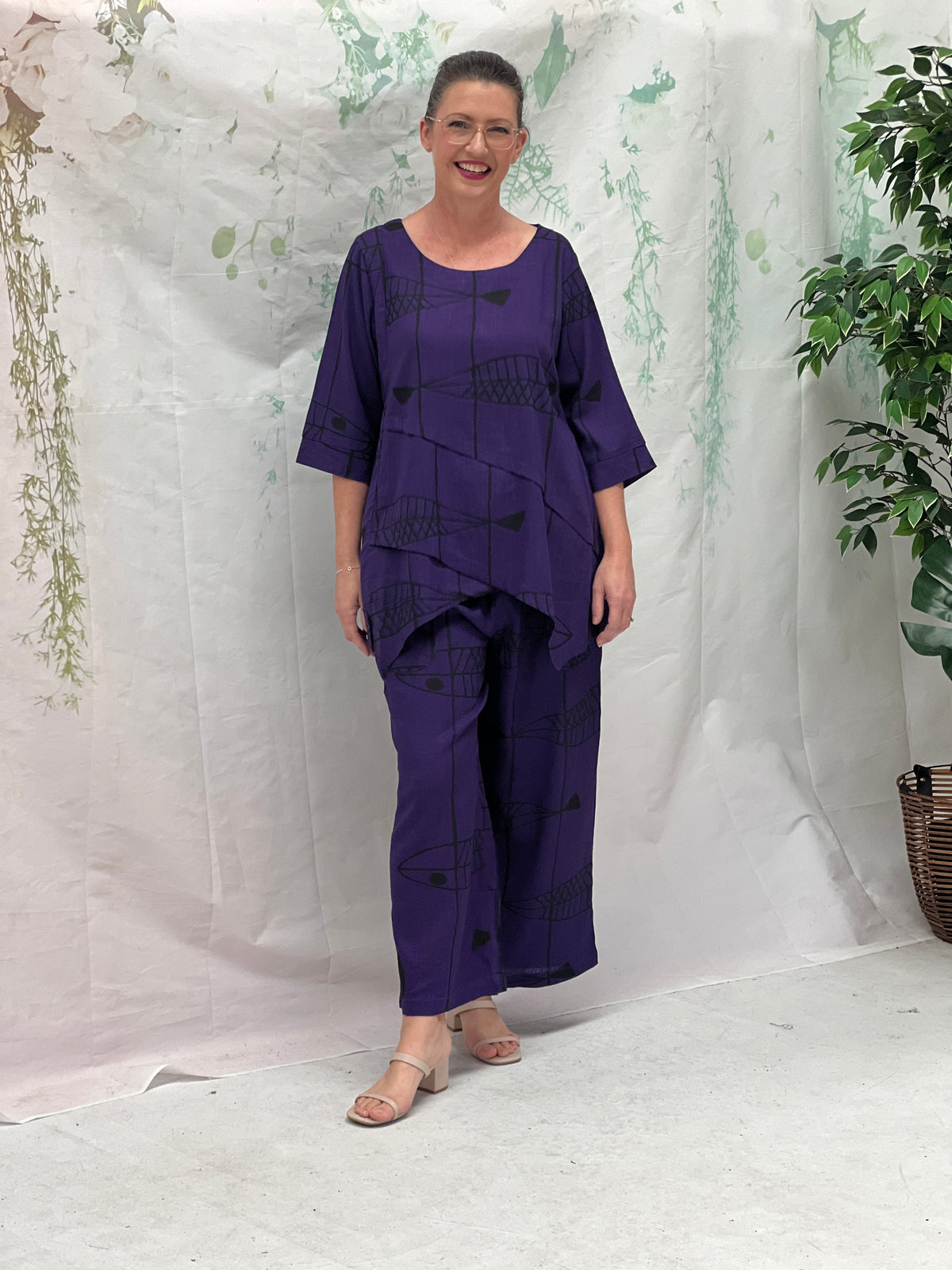 Karla Fishbone Purple Linen Top