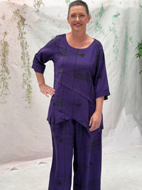 Karla Fishbone Purple Linen Top