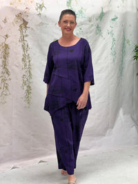 Karla Fishbone Purple Linen Top