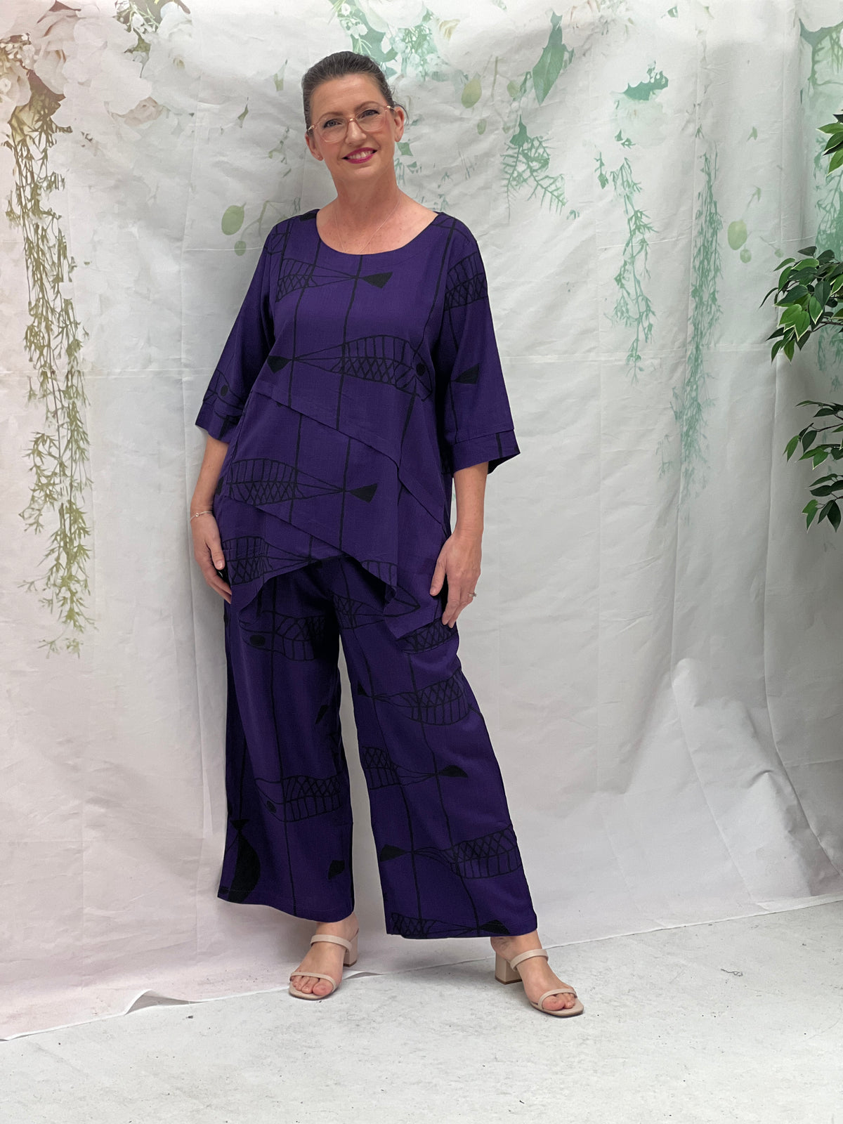 Karla Fishbone Purple Linen Top