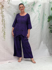 Niylah Fishbone Purple Linen Pants