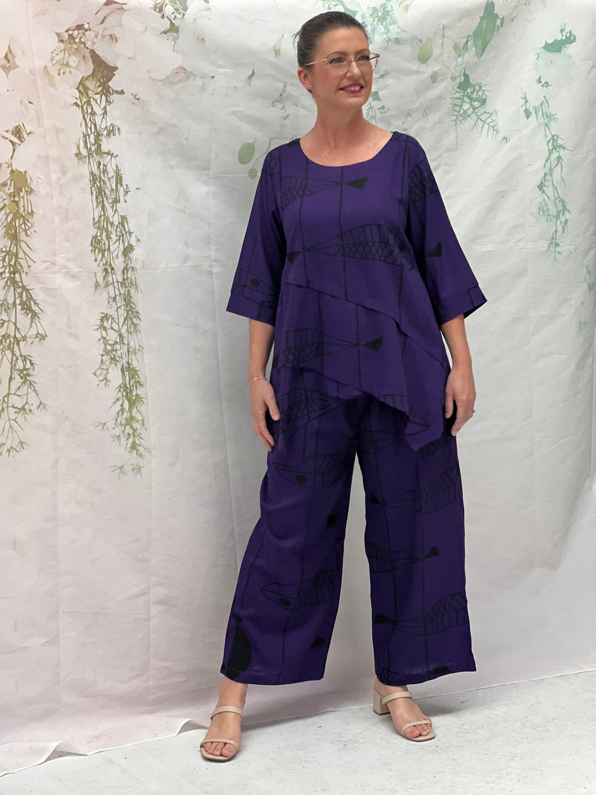 Karla Fishbone Purple Linen Top