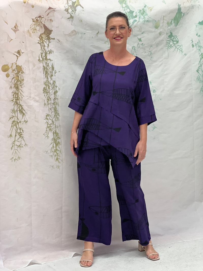 Karla Fishbone Purple Linen Top