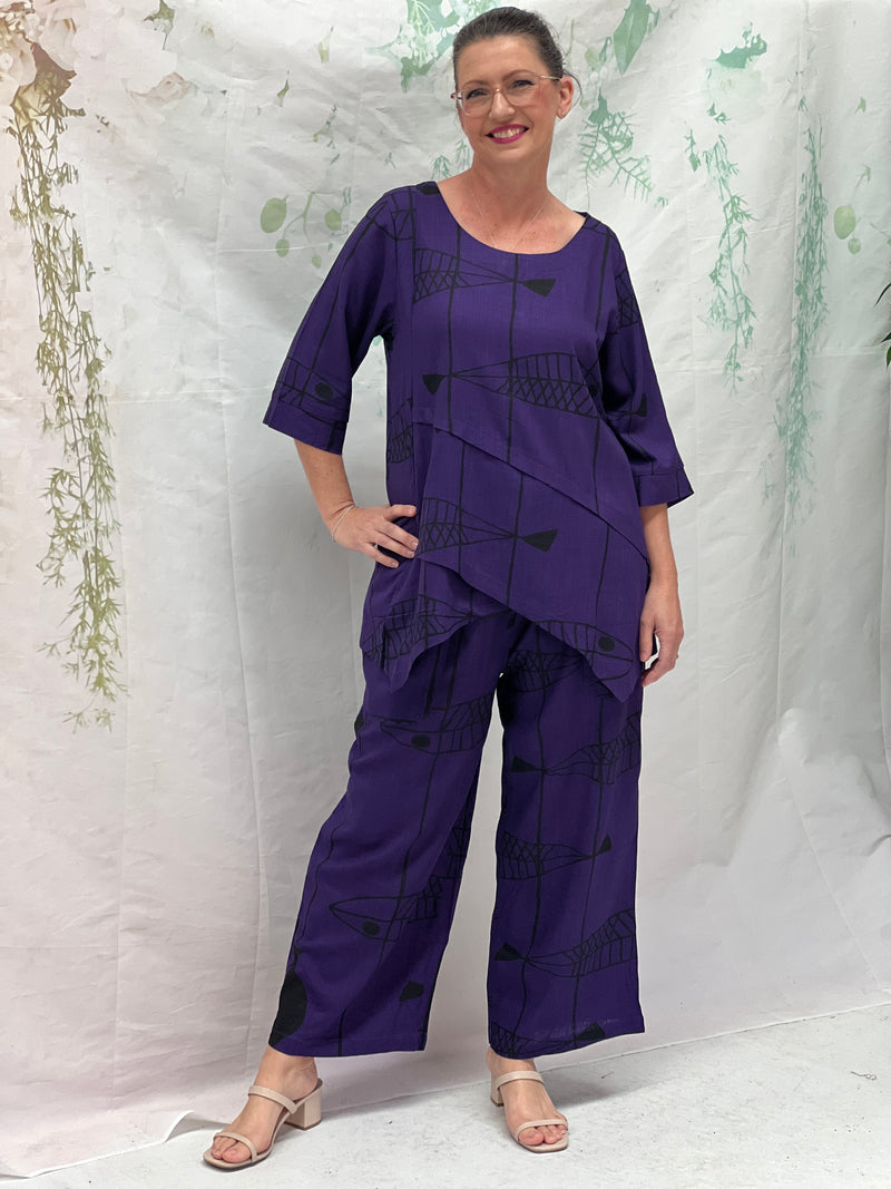 Karla Fishbone Purple Linen Top