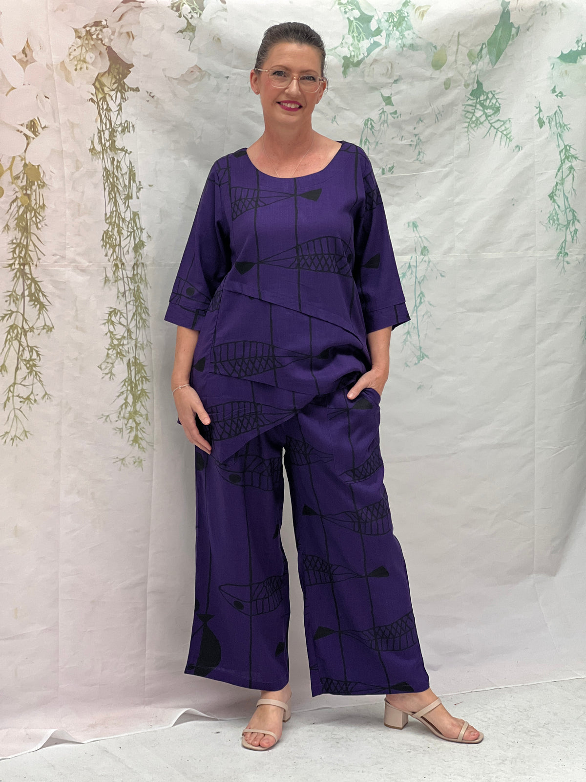 Niylah Fishbone Purple Linen Pants