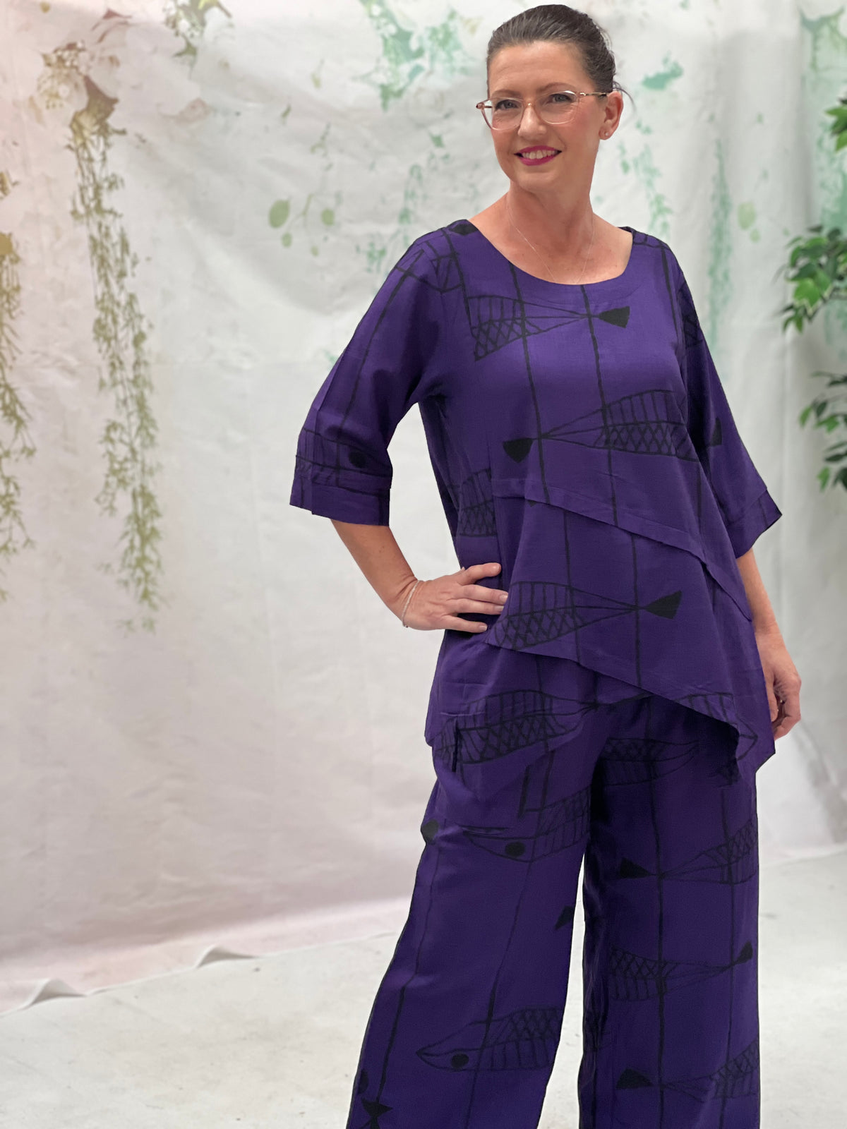 Karla Fishbone Purple Linen Top