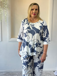 Karla Blue Floral Linen Top