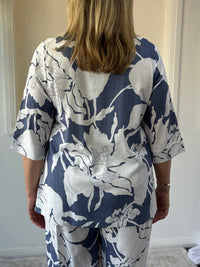 Karla Blue Floral Linen Top