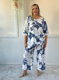 Niylah Blue Floral Linen Pants