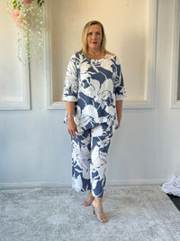 Karla Blue Floral Linen Top