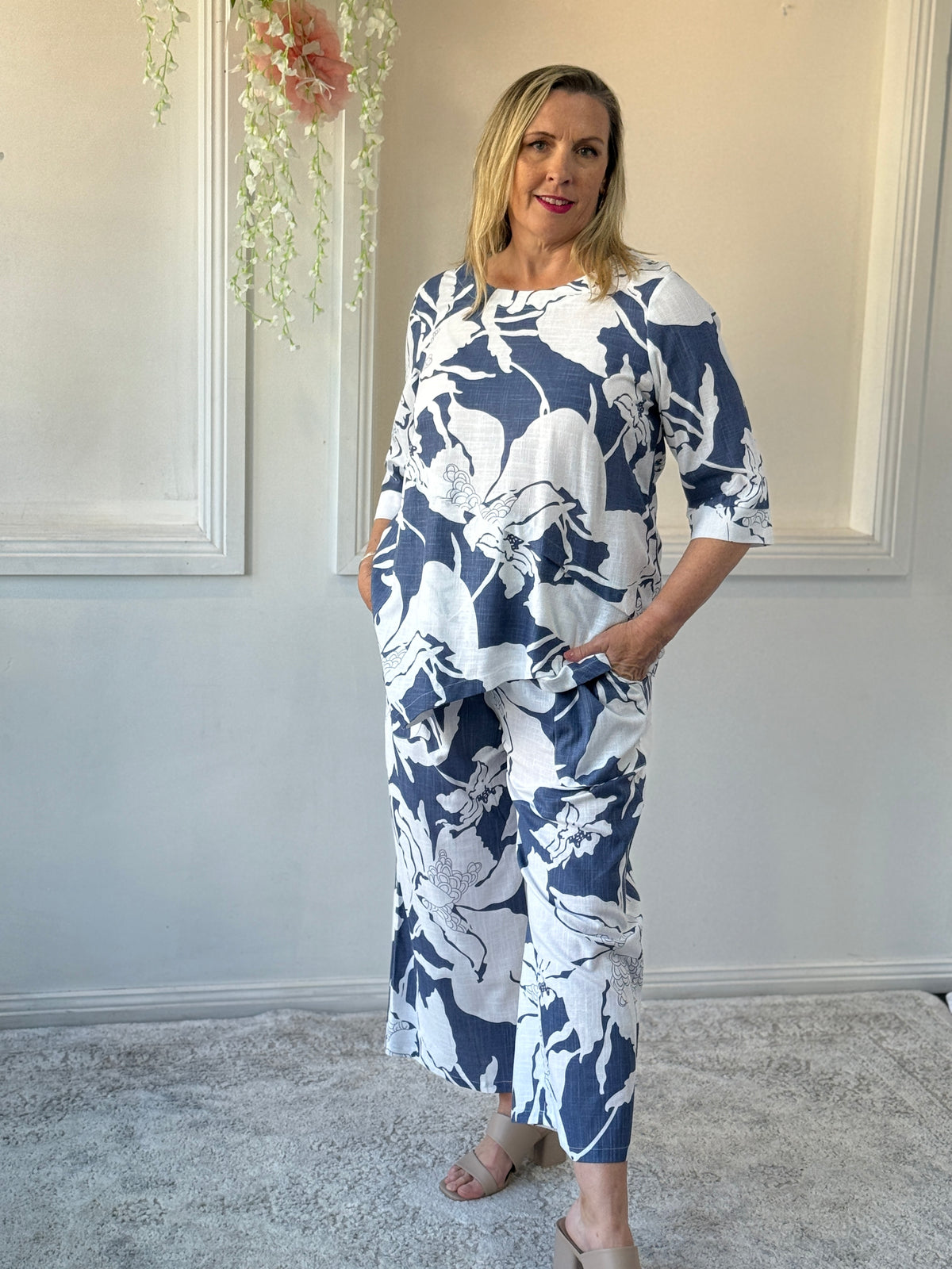 Niylah Blue Floral Linen Pants