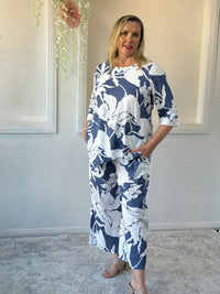 Niylah Blue Floral Linen Pants