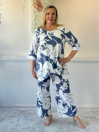 Niylah Blue Floral Linen Pants