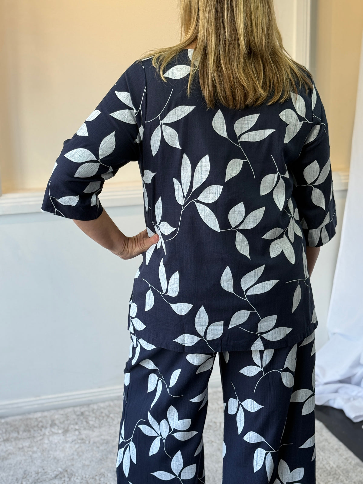 Karla Leaf Navy Linen Top