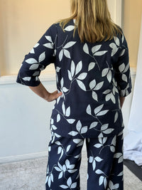 Karla Leaf Navy Linen Top