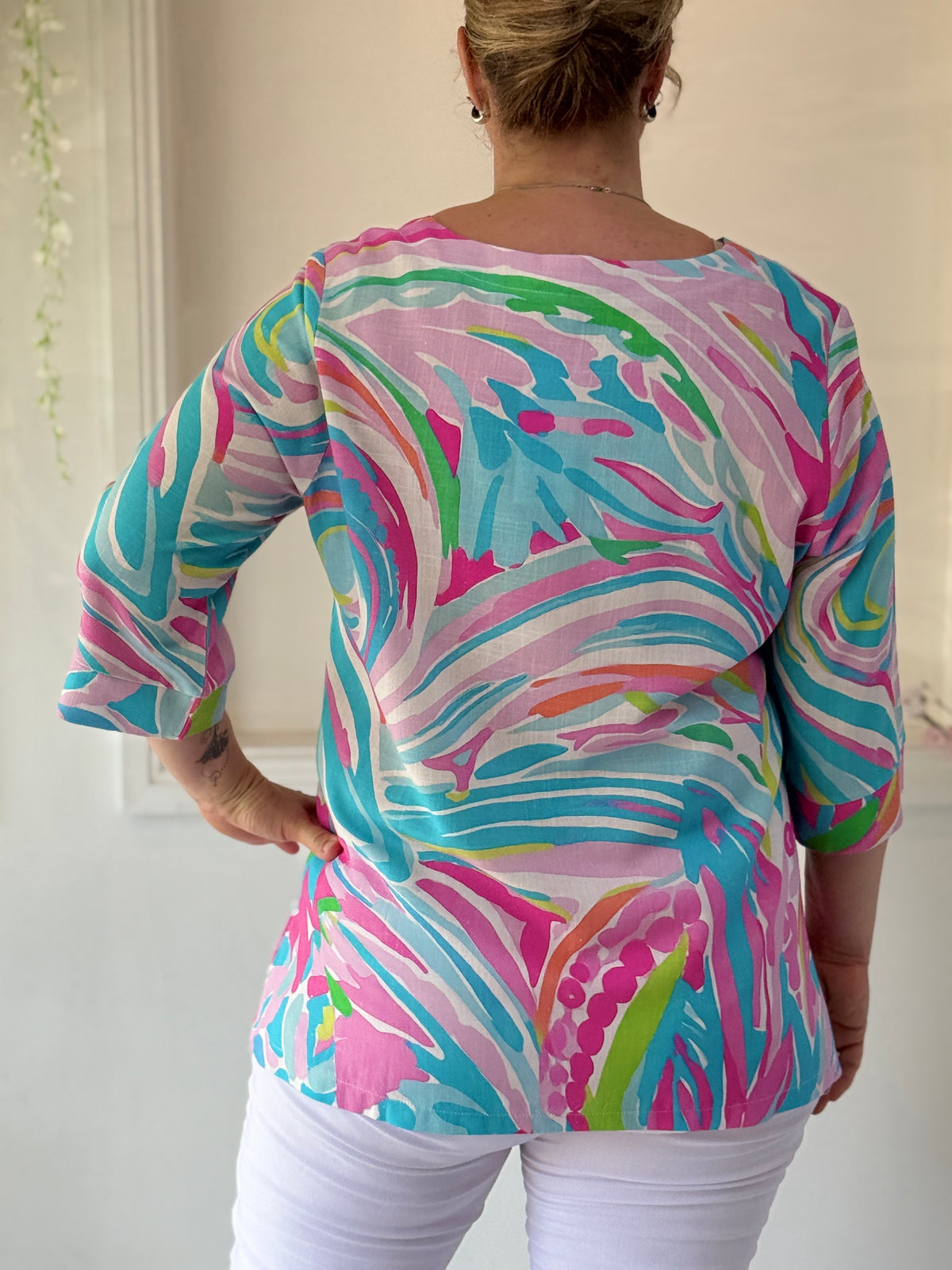 Karla Pink Abstract Linen Top