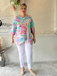 Karla Pink Abstract Linen Top