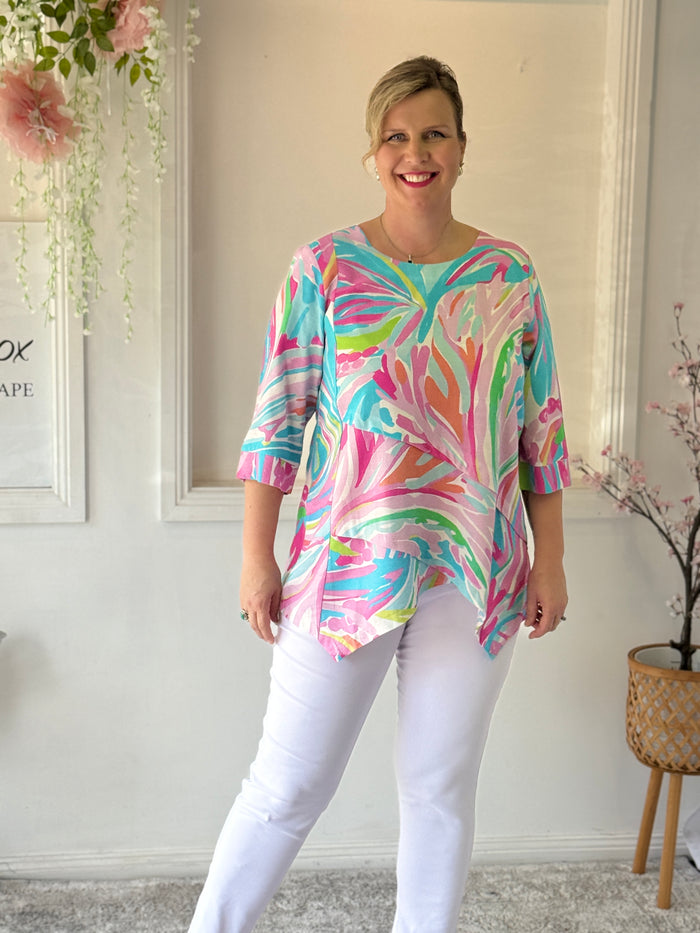 Karla Pink Abstract Linen Top