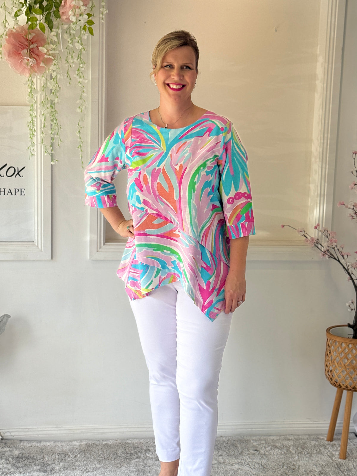 Karla Pink Abstract Linen Top