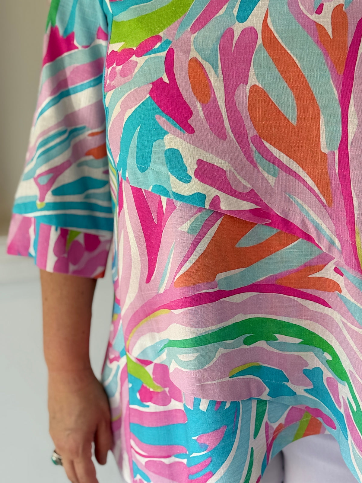 Karla Pink Abstract Linen Top