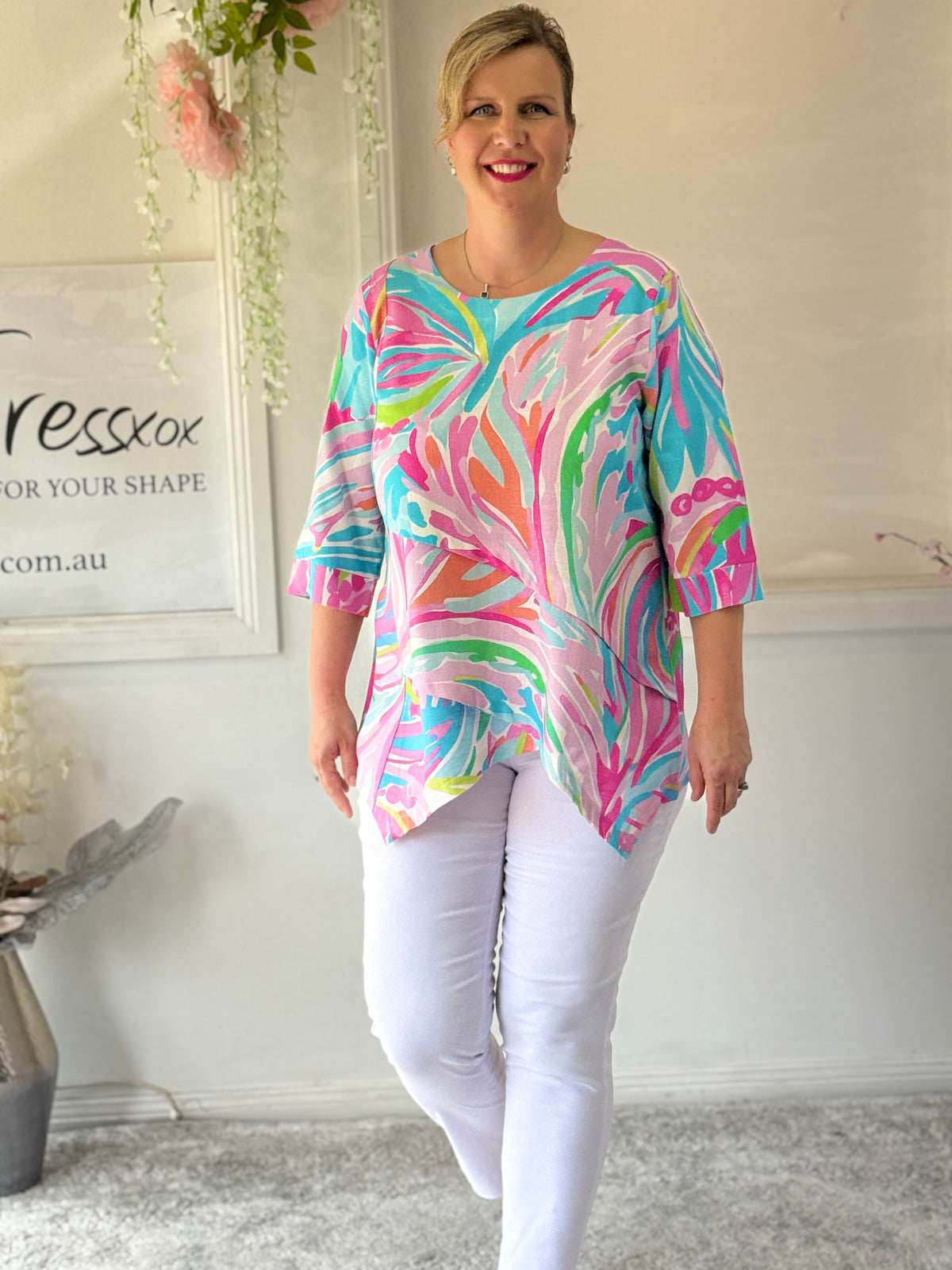Karla Pink Abstract Linen Top