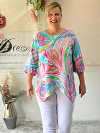 Karla Pink Abstract Linen Top