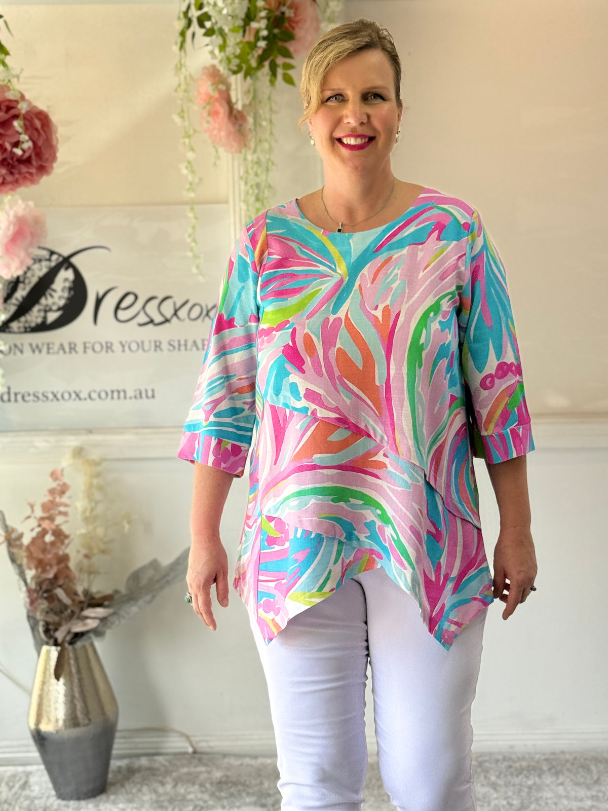 Karla Pink Abstract Linen Top