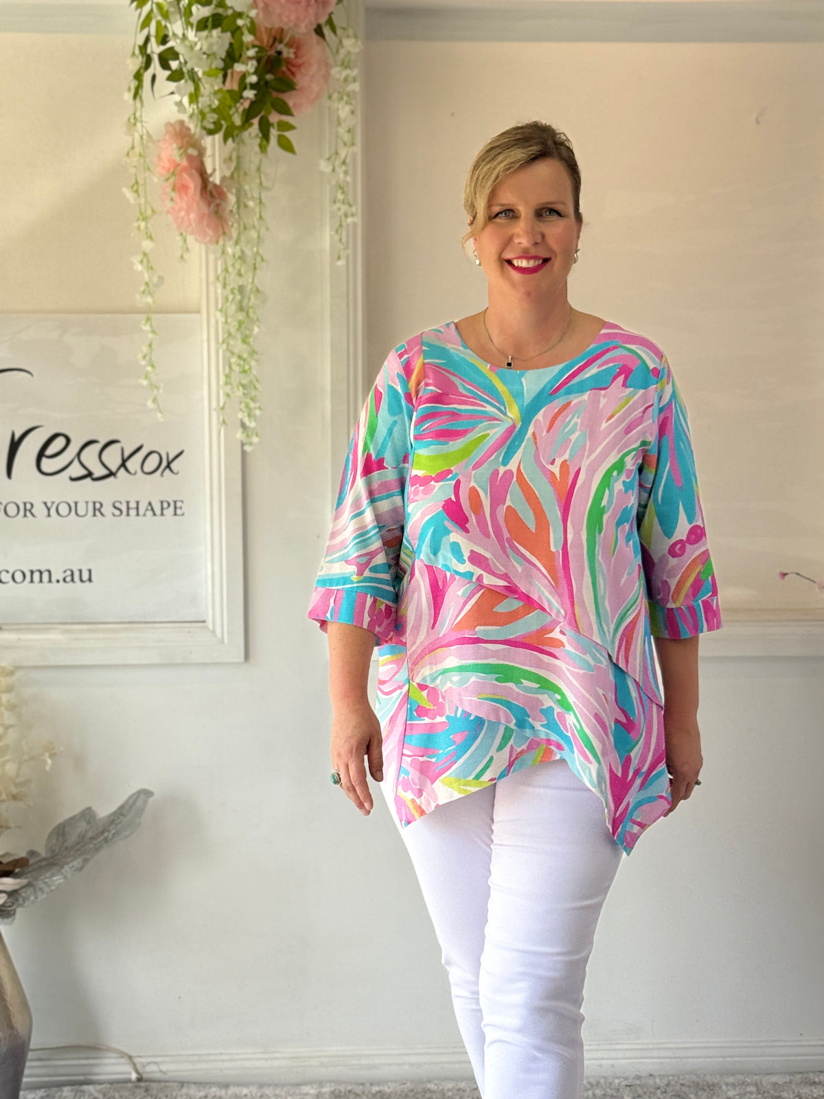 Karla Pink Abstract Linen Top