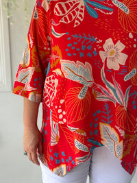 Karla Red Floral Linen Top