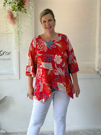 Karla Red Floral Linen Top