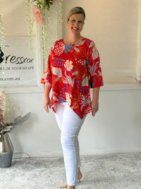 Karla Red Floral Linen Top