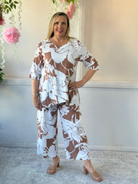 Niylah Sand Floral Linen Pants