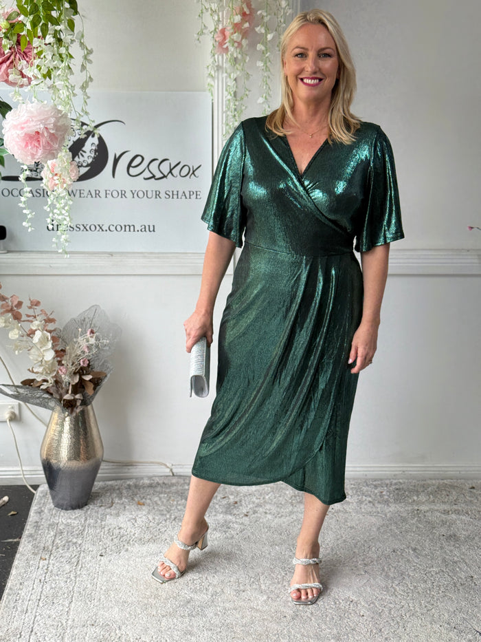 Kuss Emerald Shimmer Wrap Dress