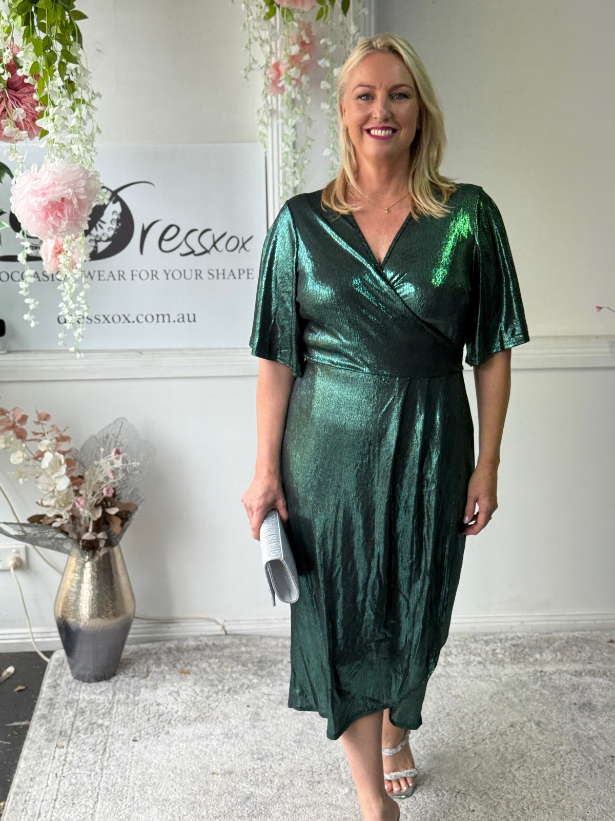 Kuss Emerald Shimmer Wrap Dress