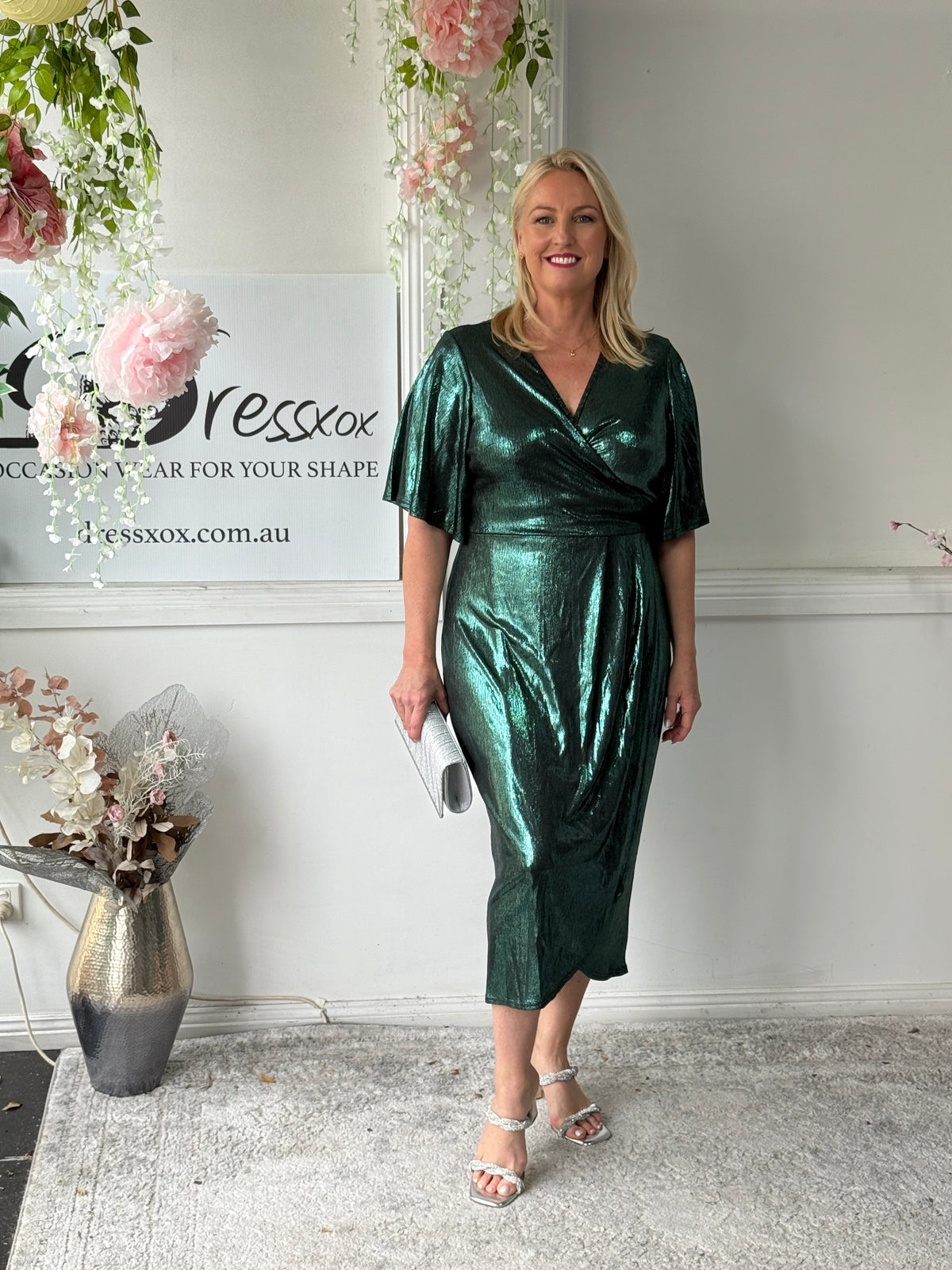 Kuss Emerald Shimmer Wrap Dress