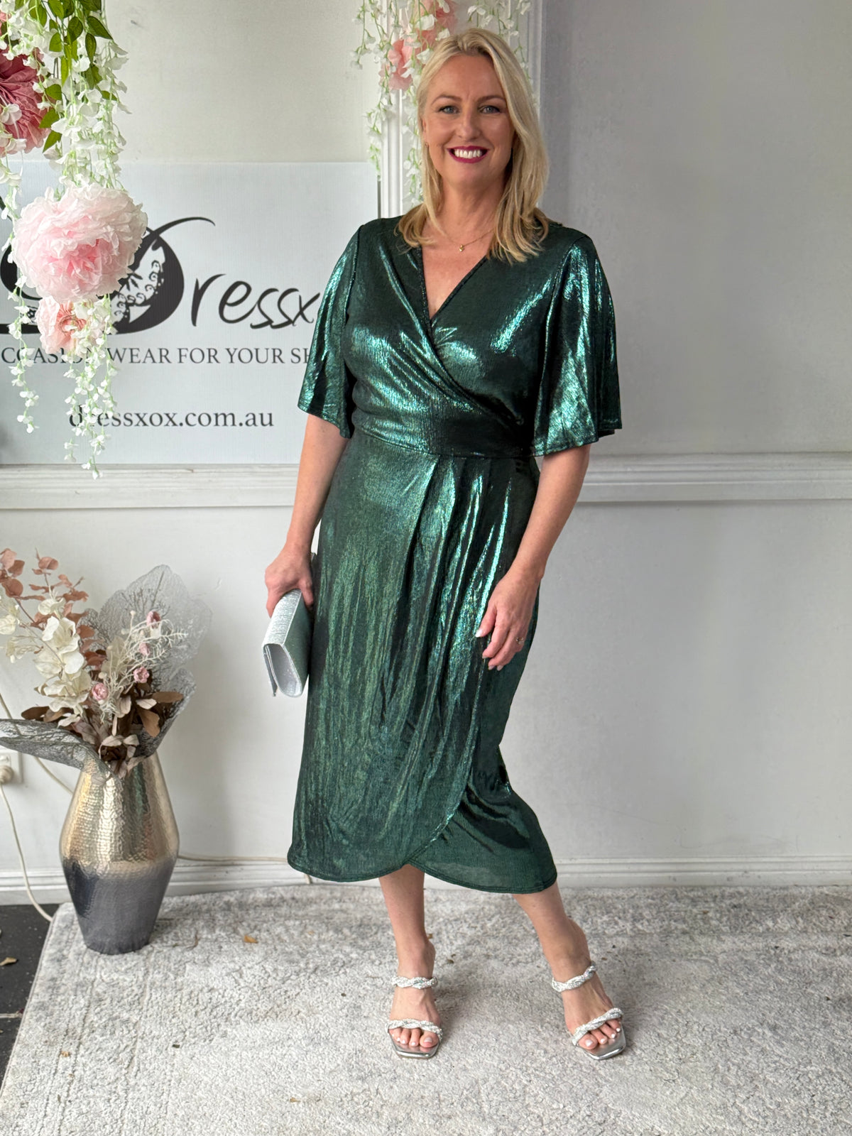Kuss Emerald Shimmer Wrap Dress